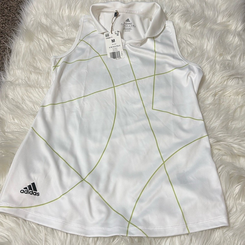 NWT Adidas Girls Youth Golf Polo Sleeveless Pulse Lime/White Size M